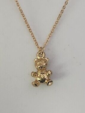Vtg Korea Gold Tone Teddy Bear Pendant Necklace